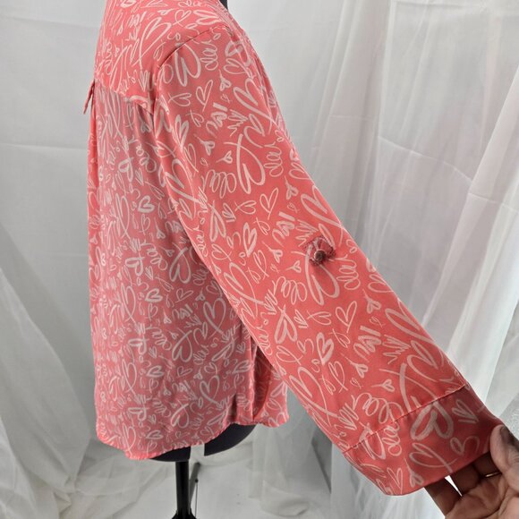 76-3 Torrid Pink Peach Heart Harper ¾ sleeve blouse top Size 1 (14/16) - Picture 4 of 10